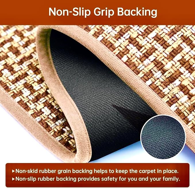 eqivei Kitchen Rugs and Mats Non Skid Washable Set of 2 PCS, Absorbent Runner Rugs for Kitchen, Farmhouse Weave Floor Mats in Front of Sink, 17.3"x 47"+17.3"x 29" (Brown)