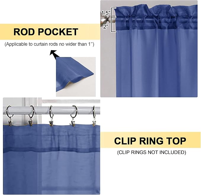 OVZME Royal Blue Sheer Curtains 84 Inches Long 2 Panels - Soft Light Filtering Window Sheer Panels for Living Room/Bedroom, Top Dual Rod Pocket, 1 Pair, Each 42Wx84L Inches