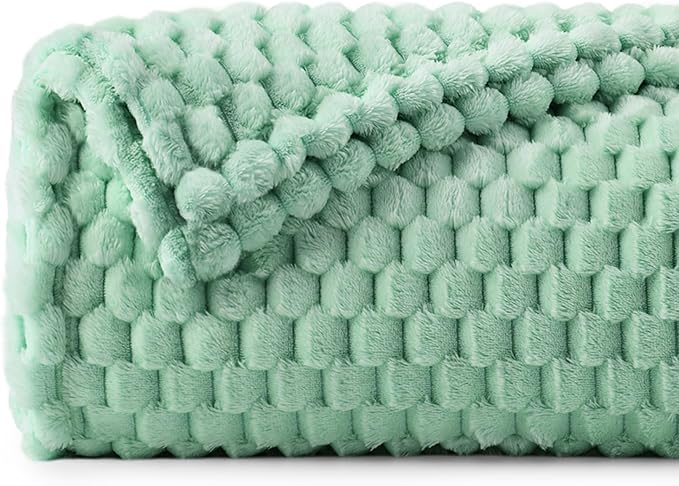 BEDELITE Fleece Throw Blanket for Couch & Bed - 3D Jacquard Decorative Mint Green Blanket, Super Soft and Cozy Warm Fuzzy Blanket All Seasons Suitable, 50x60Inches