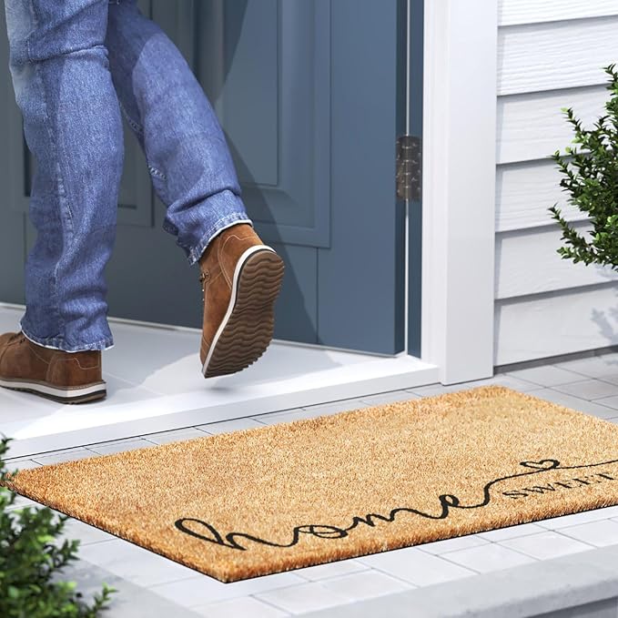 Barnyard Designs Doormat Welcome Mat for Outdoors, Large Front Door Entrance Mat, Brown (Home Sweet Home Script, 36x24)