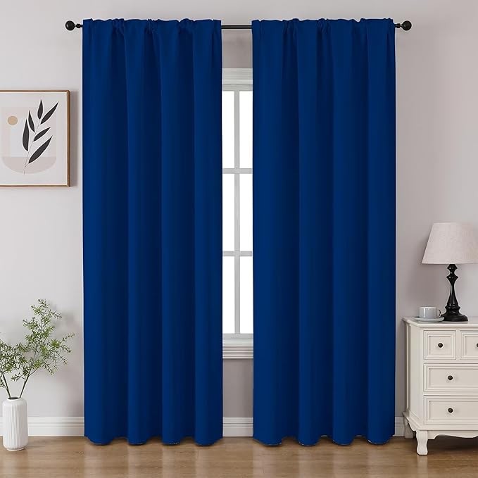 CUCRAF Royal Blue Blackout Curtains 108 inch Length 2 Panels Set, Rod Pocket Room Darkening Drapes for Bedroom Living Room, Insulated Thermal Light Blocking Window Curtain (W52 x L108 Inch)