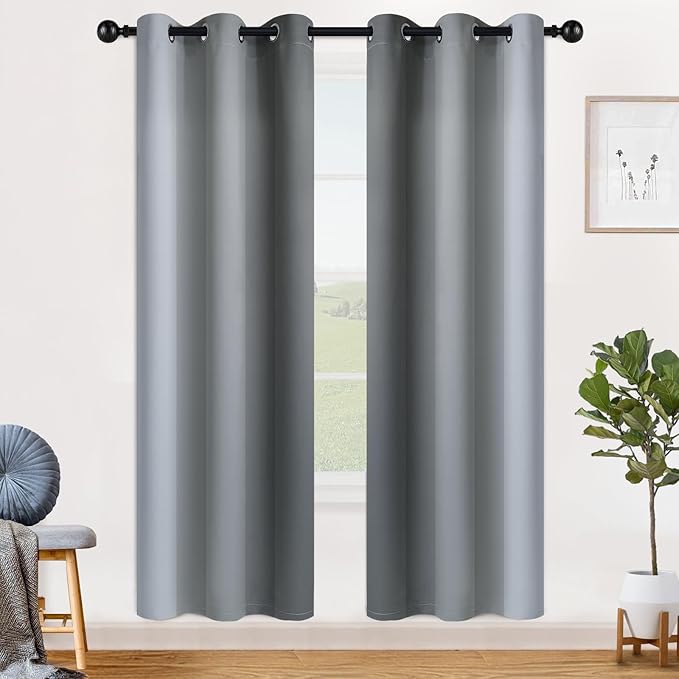 SimpleHome Ombre Room Darkening Curtains for Living Room, Light Blocking Grey to Greyish White Thermal Insulated Grommet Window Curtains/Drapes for Bedroom, 2 Panels, 42x72 inches Length