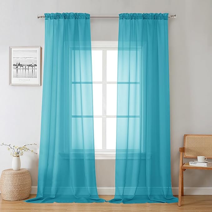 Chyhomenyc Turquoise Sheer Curtains 120 Inches Long - Light Filtering Voile Extra Long Panel Drapes for Floor to Ceiling Window, Elegant Soft Living Room Curtains, Each 42Wx120L Inch, 10FT, 2 Panels