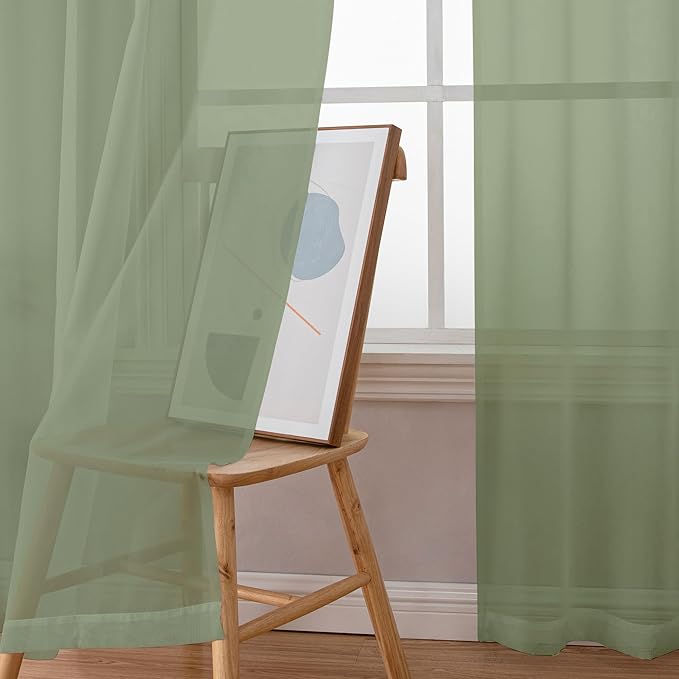 Chyhomenyc Extra Long Sage Green Voile Sheer Curtains 120 Inches Long 2 Pack, Window Drapes for Wedding Arch/Birthday Party/Hallway Window Guest Room Country House, 42Wx120L inch, 10FT L