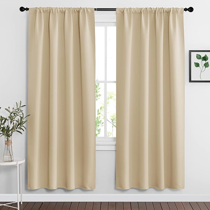 RYB HOME Extra Wide Curtains for Bedroom Living Room 72 inches Long, Thermal Insulated Privacy Drapes for Nursery Home Theater Dining Room, Width 62 by Length 72, Biscotti Beige, 2 Panels