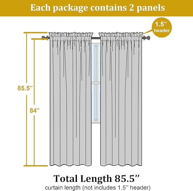 OWENIE Lemon Sheer Curtains 84 Inches Long for 2 Panels Set, Solid Light Filtering Voile Sheer Curtains for Living Room Bedroom, Modern Rod Pocket Lemon Curtain, 2 Pcs Total 84 Width 84 Long