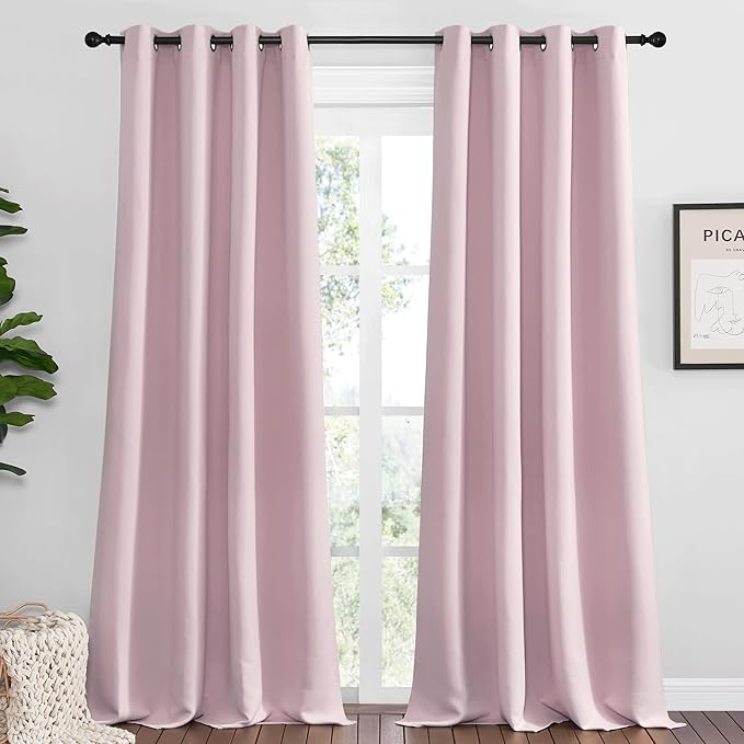 NICETOWN Baby Pink Blackout Curtains 120 inches Length for Living Room, 2 Panels, 55" Wide, Thermal Insulated Long Drapes for Large Window