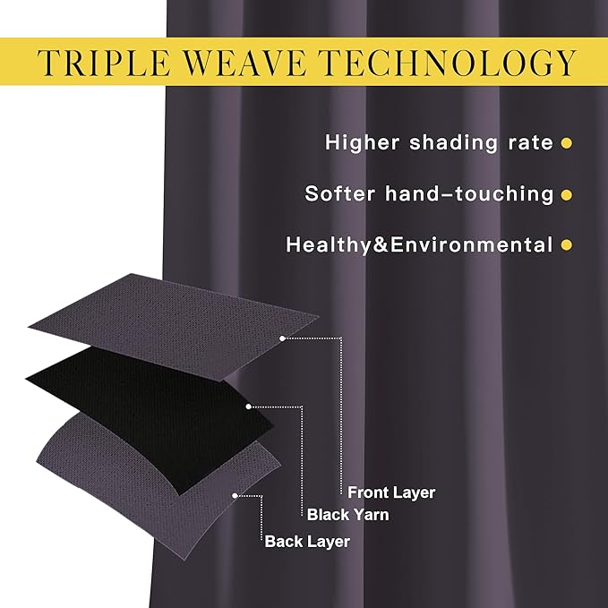 NICETOWN Blackout Window Curtains 72 inches Long, Thermal Insulated Grommet Room Darkening Window Treatments for Bedroom/Living Room, Greyish Purple, Set of 2, W37 x L72