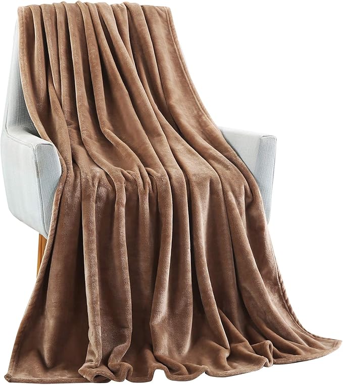 TASTHROW Large Flannel Fleece Throw Blanket, 60×80 Inch - Cozy Lightweight Thick Blanket - All Seasons Suitable for Women, Men and Kids (Light Coffee)