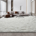 Deerhoo Large Shag Area Rugs 10 x 14, Tie-Dyed Plush Fuzzy Rug for Living Room, Ultra Soft Fluffy Furry Rugs for Bedroom, Anti-Skid Indoor Carpet Nursery Rugs for Kids Room Home Decor, White
