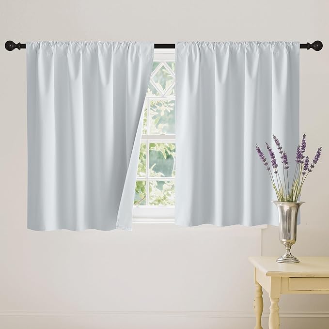 RYB HOME White 100% Blackout Curtains, Short Thermal Insulated Heat & UV Blocking Total Room Darkening Privacy Drapes for Small Window, Width 42 by Length 24, White, 2 Panels
