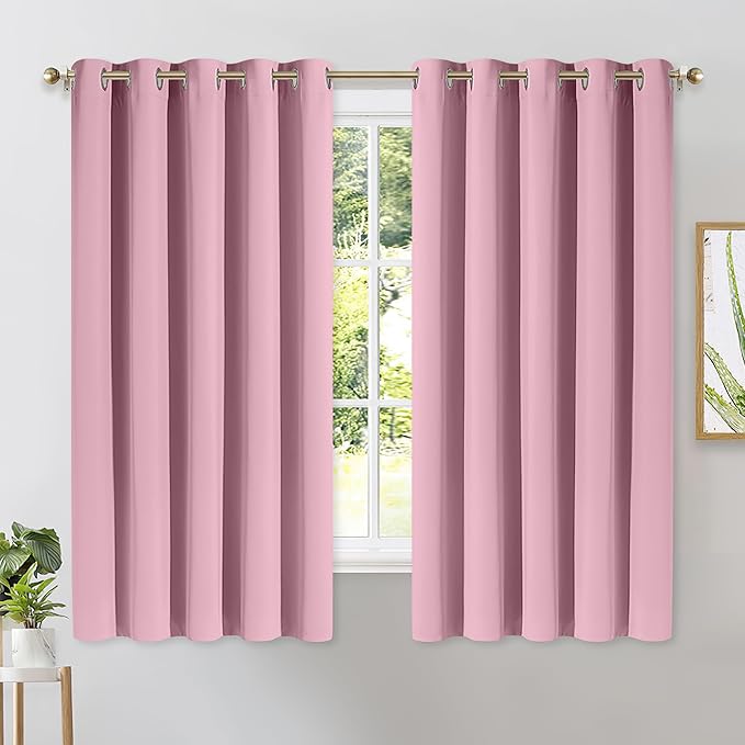 NICETOWN Blackout Curtain Panels for Bedroom, Rouge Pink, 2 Panels, W70 x L63-inch, Grey, Thermal Insulated Grommet Top Blackout Draperies and Drapes for Basement