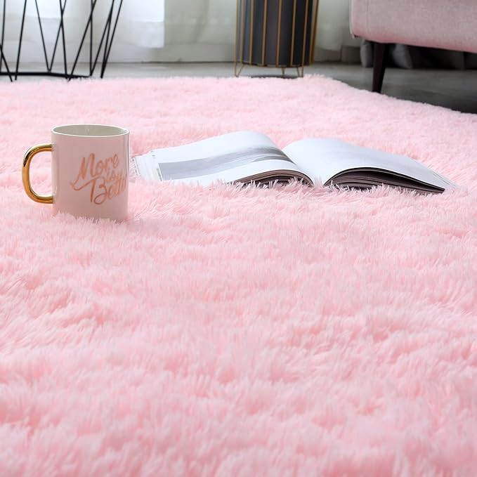 Shag Area Rugs for Bedroom Living Room,Ultra Soft Fluffy Area Rugs for Dorm,Indoor Carpet Nursery Rugs for Kids Girls Room Home Decor (Pink, 9X12 Feet)