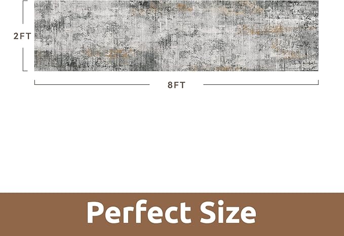AMOAMI 2 x 8 Hallway Runner Rug Non Slip Super Soft Long Runner Rugs Machine Washable Low Pile Modern Abstract Runners for Hallways for Bedroom Laundry Room Kitchen, Grey