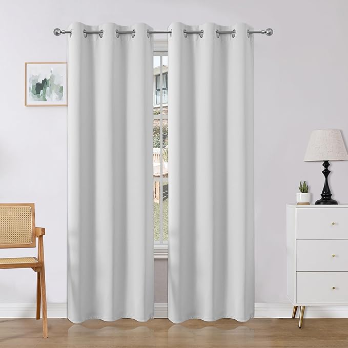 Joydeco Blackout Curtains 90 Inches Long 2 Panels Set, Thermal Insulated Long Curtains& Drapes 2 Burg, Room Darkening Drapes for Bedroom Living Room (Greyish White, W37 x L90 Inch)