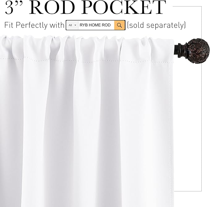 RYB HOME Large Curtains for Bedroom 84 inches Long 2 Panels Set, Privacy Thermal Insultaed Sunlignt Heat Blocking Drapes for Sliding Patio Door, Width 70 by Length 84, Pure White