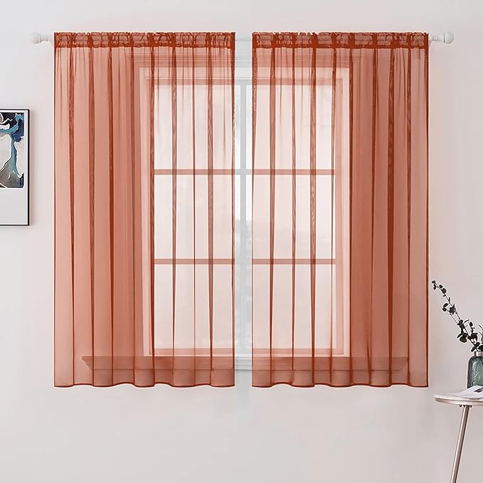 MIULEE 2 Panels Solid Color Sheer Window Curtains Elegant Window Voile Fall Panels/Drapes/Treatment for Bedroom Living Room (54X54 Inches Burnt Orange)