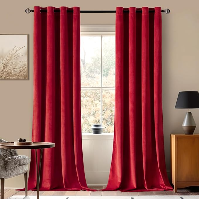 MIULEE Christmas Red Velvet Curtains Elegant Grommet Curtains Thermal Insulated Soundproof Room Darkening Curtains/Drapes for Classical Living Room Bedroom Theater Decor 52 x 84 Inch Set of 2