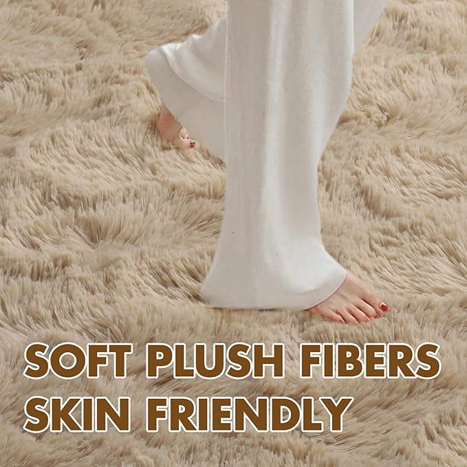 4x6 Ft Shag Beige Rugs for Bedroom Living Room, Ultra Soft Fluffy Furry Area Rugs for Playroom Indoor Floor, Aesthetic Carpet for Kids Home Decor