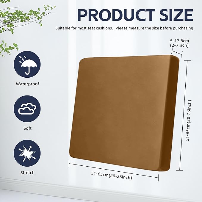 8Pcs Outdoor Cushion Covers, Patio Cushion Covers,Stretch Elastic Slipcovers, Replacement Washable & Reusable Furniture Protector for Patio Couch (Camel Color,Cover Only)