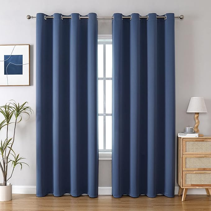 ChrisDowa Blackout Curtains 108 Inches Long 2 Panels Set for Living Room, Grommet Thermal Insulated Room Darkening Curtains for Bedroom (Stone Blue, 52 x 108 Inch)