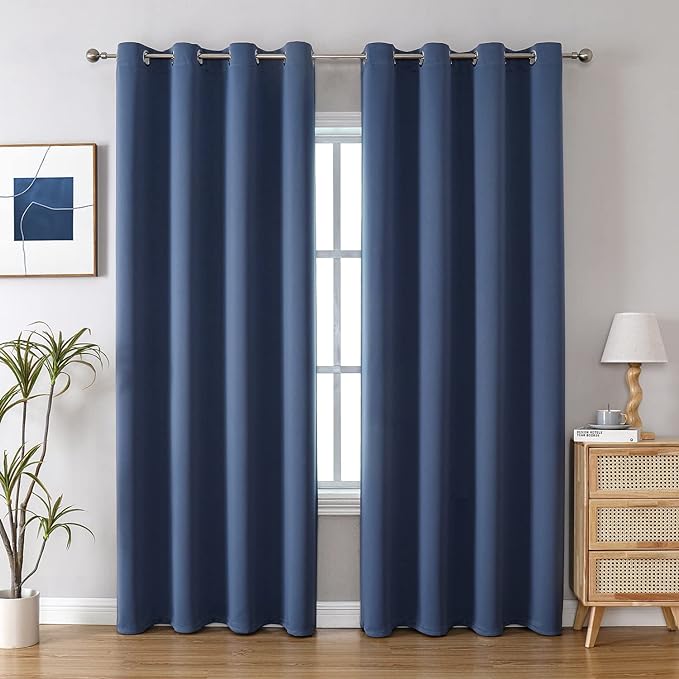 ChrisDowa Grommet Blackout Curtains for Bedroom and Living Room - 2 Panels Set Thermal Insulated Room Darkening Curtains (Stone Blue, 52W x 84L)