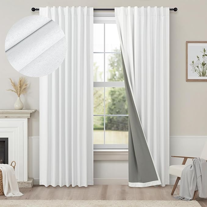 Pitalk White Room Darkening Curtains White Blackout Curtain 68 Inch Length 2 Panels Faux Linen Viral Short Bedroom Window Curtain for Dining Living Room 68 Long Cortinas Blancas para Sala Dormitorio