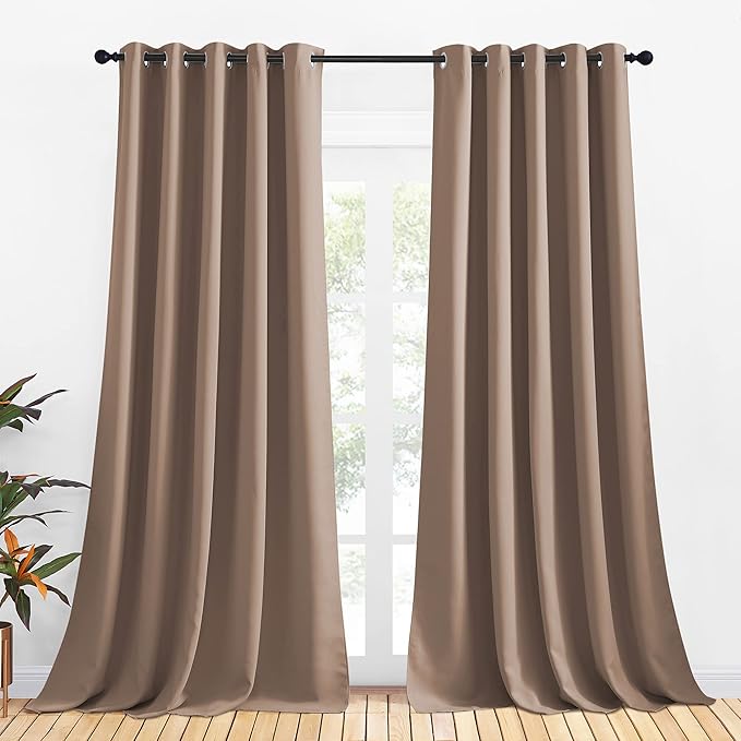 NICETOWN Blackout Window Curtains and Drapes for Kitchen, Window Treatment Thermal Insulated Solid Grommet Blackout Drapery Panels (Set of 2, 70 by 95 inches, Cappuccino)