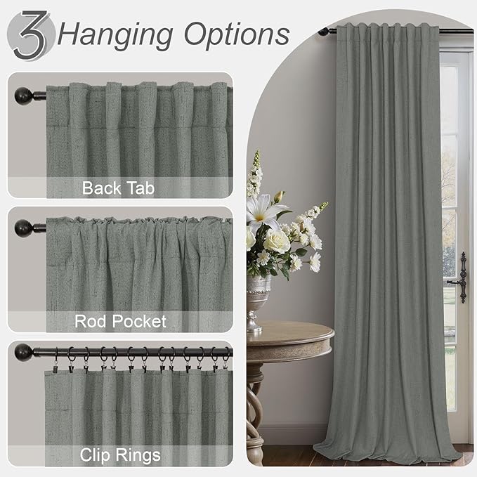 Dark Grey Curtains 108 Inches Long 2 Panels Set for High Ceiling Window Linen Textured Blackout Drapes for Living Room Bedroom Modern Farmhouse Black Out Curtains 9 FT Foot Length Slate Charcoal Gray