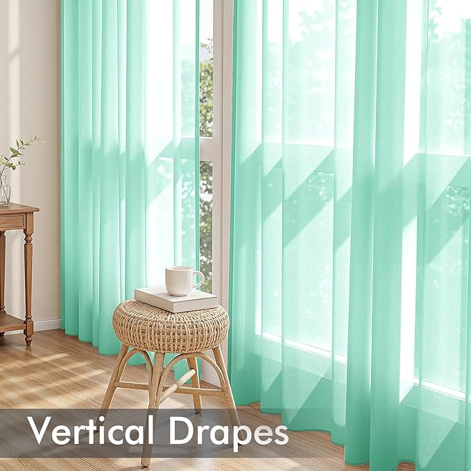 MIULEE Aqua Sheer Curtains 63 Inches Long, 4 Panels Set, Light Filtering Rod Pocket Voile Drapes for Living Room and Bedroom, Airy Soft Fabric Window Treatments, 42 x 63 Inches