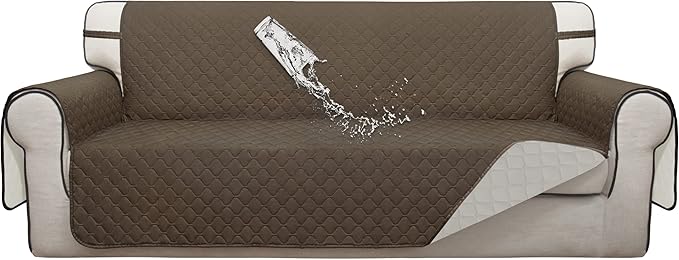 ISSUNTEX Double Protection 100% Waterproof Sofa Covers for Living Room, Couch Covers for 3 Cushion Couch Sofa, Reversible Furniture Protector Sofa Cover for Dogs, Pets, Kids (Sofa, Camel/Ivory)