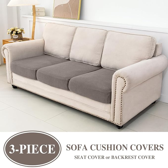 Couch Cushion Covers Seat Cushion Cover Stretch Couch Cover Separate Sectional Sofa Slipcovers Furniture Protector(3 Pieces for Seat or Sofa Backrest, Taupe)