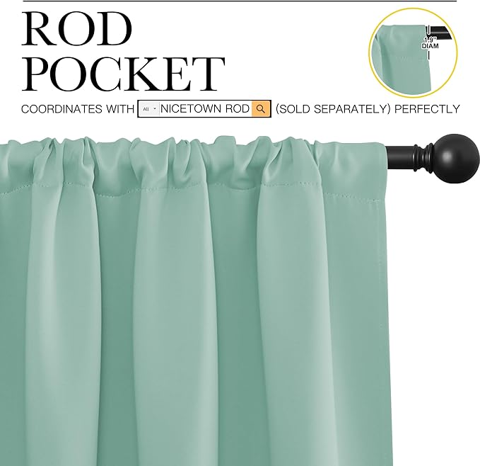 NICETOWN 2 Panels Blackout Curtains, Rod Pocket Thermal Insulated Drapes for Kitchen, Heavy Duty Small Window Treatment for Dorm Room, Studio Apartment, Basement (Aqua, W42 x L30)