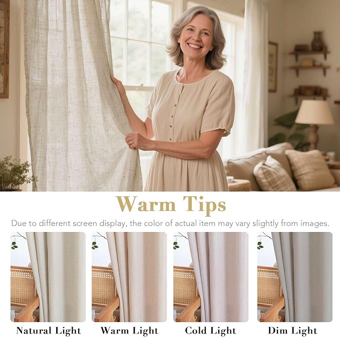 H.VERSAILTEX Elegant Natural Linen Blended Energy Efficient Light Filtering Linen Textured Semi Sheer Curtains/Nickel Grommet Window Treatments Panels/Drapes (Set of 2, Angora, 52" x 54")