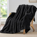 BEDELITE Fleece Black Throw Blanket for Couch - 300GSM Soft & Warm Fluffy Black Blanket, Decorative and Giftable Striped Blankets for Women, Men, 50"x60"