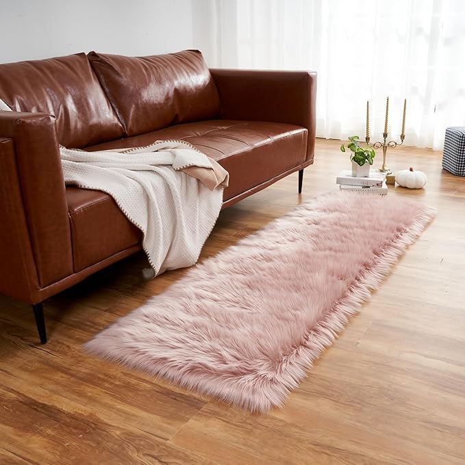 Arbosofe Ultra Soft Faux Fur Rug, Area Rugs, Pink Fluffy Shaggy Fur Rug for Bedroom & Living Room, Kids Room Decor, 2 x 6 Feet Rectangular