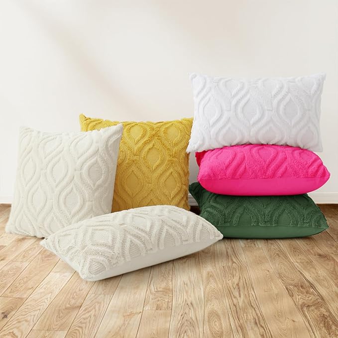 decorUhome Throw Pillow Covers 18x18 Inch Set of 2, Soft Plush Faux Wool Forest Elf Solid Couch Pillow Covers, Accent Farmhouse Neutral Square Pillow Cases for Sofa Bed Living Room