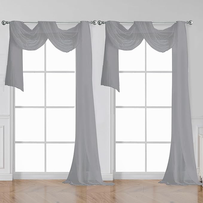 OWENIE Grey Sheer Curtains 144 inch Extra Long, Elegant and Airy Drapes Translucent Window Treatments for Living Room/Bedroom, Grey, 2 Panels=84" Wide