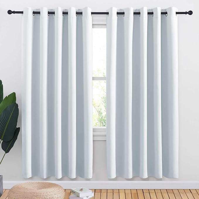 NICETOWN Room Darkening Curtain Panels for Bedroom -Easy-Care Solid Thermal Insulated Grommet Room Darkening Draperies/Drapes (Greyish White, 2 Panels, W70" X L72")