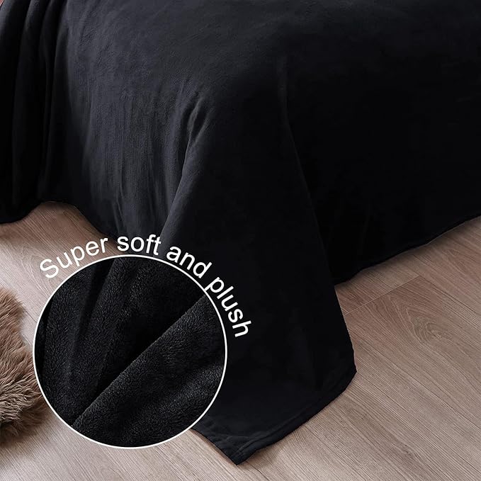 Exclusivo Mezcla Fleece Blanket King Size for Bed, Super Soft and Warm, All Season, Cozy, Plush, Lightweight, 90x104 Inches, Black