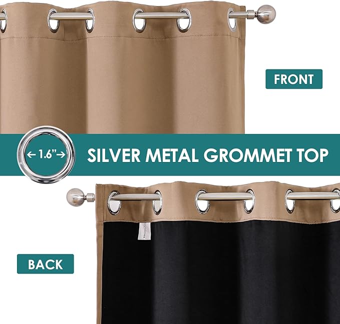 ChrisDowa 100% Blackout Curtains 80 inch Long for Bedroom with Black Liner, 2 Thick Layers Total Blackout Thermal Insulated Grommet Window Curtains 2 Panels Set (Cappuccino, 52 x 80 Inch)