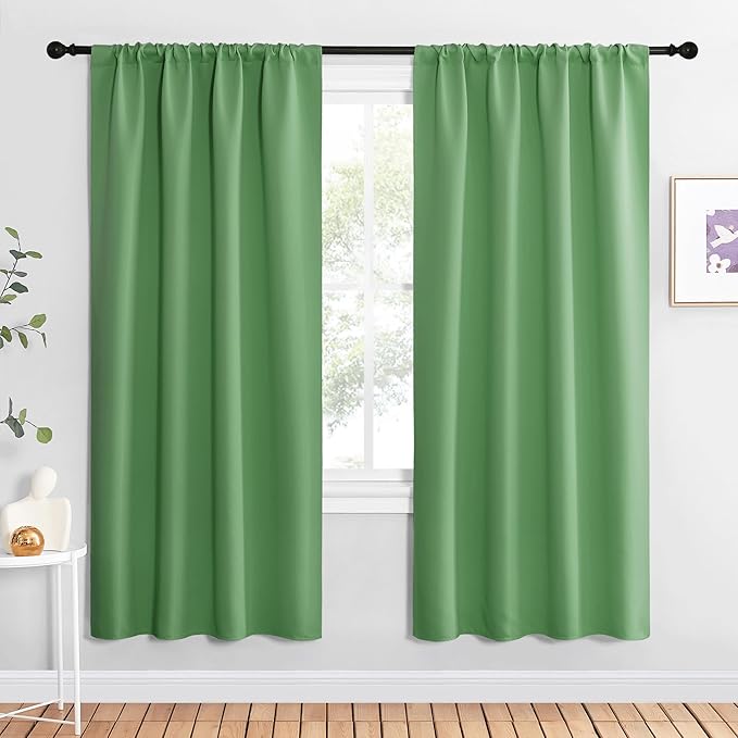 NICETOWN Blackout Curtains for Living Curtains, Froest Green, 1 Pair, 34-inch W x 72-inch L, Home Decorations Thermal Insulated Solid Pole Top Blackout Drapes for Living Room