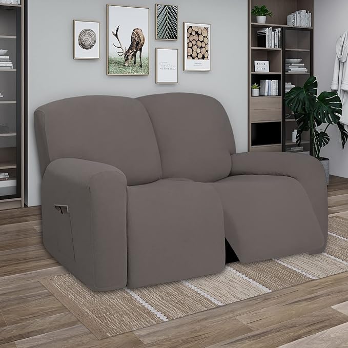 PureFit Super Stretch Loveseat Recliner Sofa Couch Cover with Pocket – 2 Seats Non Slip Soft Sofa Slipcover, Washable Reclining Furniture Protector for Pets (Recliner Loveseat, Taupe)