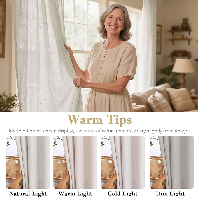 H.VERSAILTEX Living Room Linen Curtains - Semi Sheer, Nickel Grommet, Energy Saving, Light Filtering Panels for Bedroom, Pale Oak, 2 Panels, 52 x 72 Inch