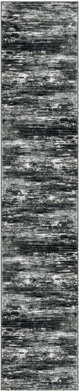 KOZYFLY Modern Abstract Hallway Runner, 2x10 Washable Rug Runner Non-Slip Soft Striped Kitchen Runner Rug, Black Grey Print Carpet for Entryway Bathroom Laundry Room Foyer