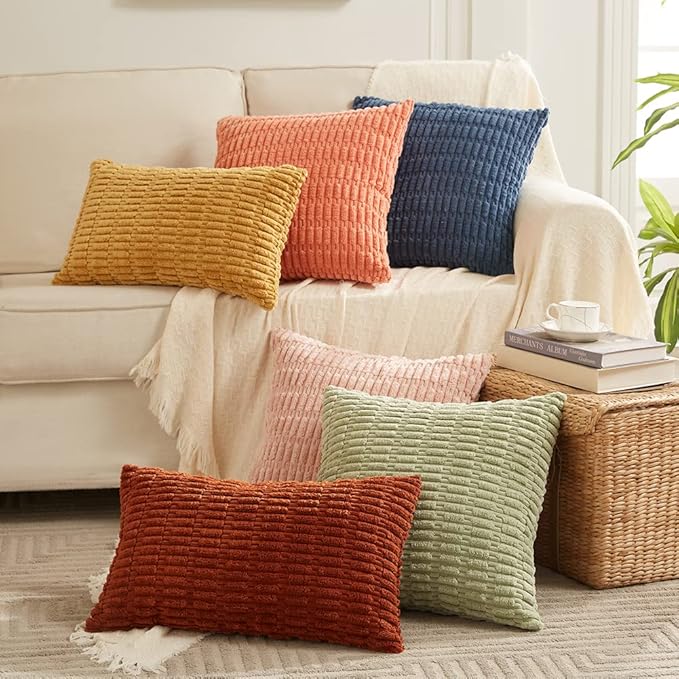 Fancy Homi 4 Packs Navy Blue Decorative Throw Pillow Covers 20x20 Inch for Living Room Couch Bed Sofa, Rustic Modern Farmhouse Boho Home Decor, Soft Plush Corduroy Square Cute Cushion Case 50x50 cm
