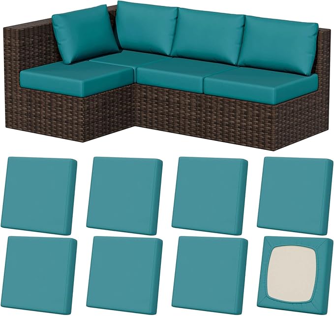 8Pcs Stretch Patio Cushion Covers, Outdoor Couch & Sofa Replacement Slipcovers for Patio Furniture Cushion Covers, Washable Reusable Furniture Protector