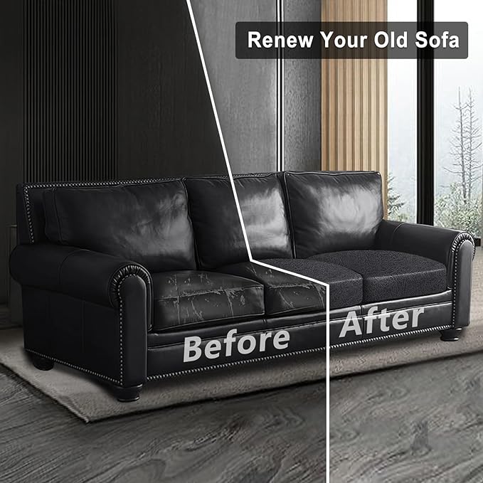 Leather Look Couch Cushion Covers Sofa Seat Slipcovers Sets Couches Furniture Protector for Sectional Armchair Loveseat Pets Kids Stretch Spandex Fabric (3 Cushion Sofa, Dark Grey)