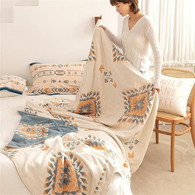 MSGKV Spring Blankets Cotton Throw Blanket 60''x 80'' Muslin Blanket for Couch Bed Chair, Soft Bed Cotton Quilted Boho Quilts Blankets Gifts for Women