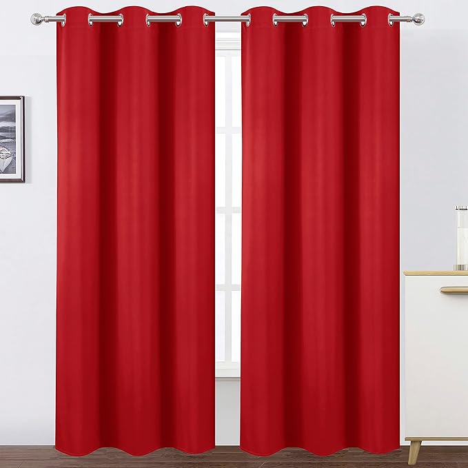 LEMOMO Blackout Curtains 38 x 84 inch/Bright Red Curtains Set of 2 Panels/Thermal Insulated Room Darkening Bedroom Curtains